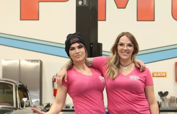 Ladies Pink PMC Logo SS V-Neck Shirt